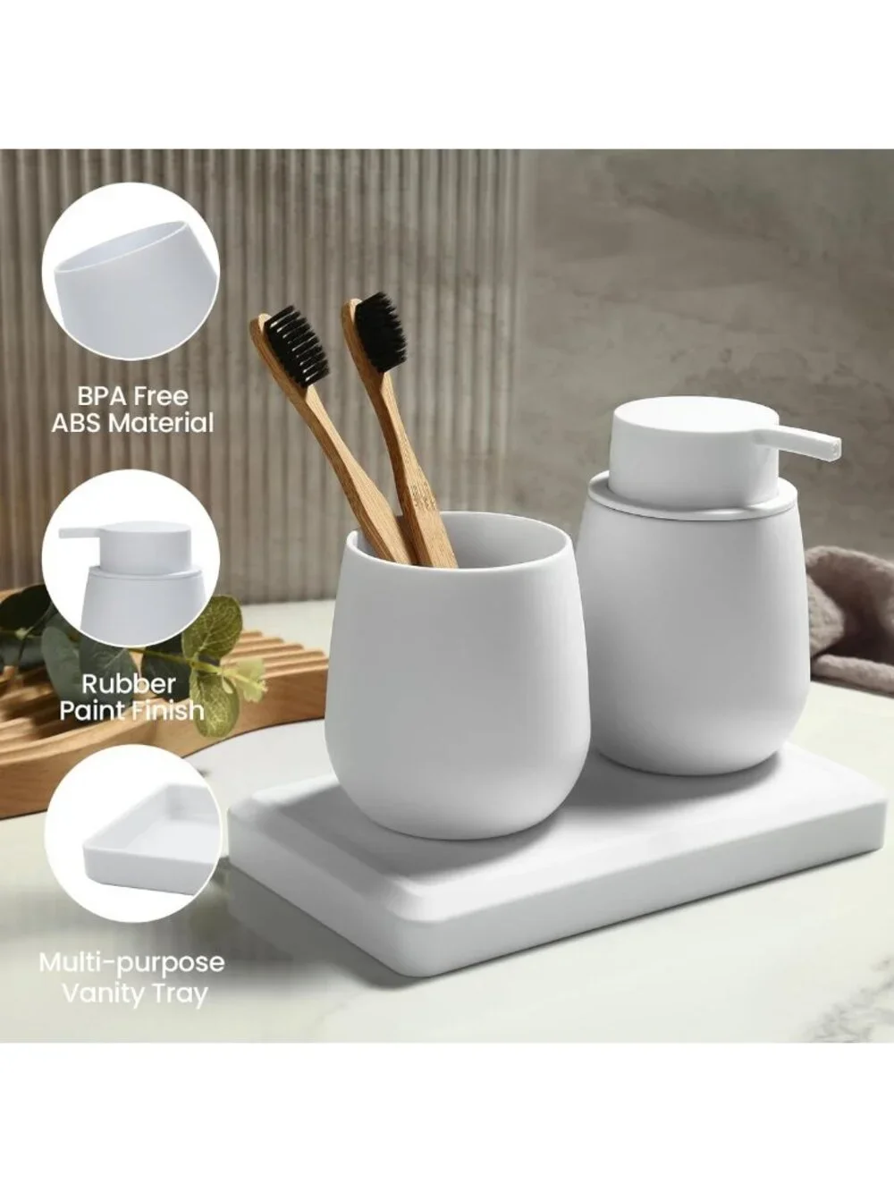 Modern 3-Piece Bathroom Accessories Set - Soap Dispenser, Toothbrush Holder